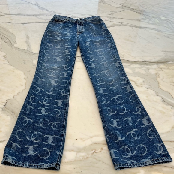 CHANEL 23N CC DARK BLUE SILVER SEQUINS BOOT CUT JEANS SIZE FR 36 / US 4 NWTS! - Picture 6 of 17